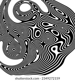 ABSTRACT ILLUSTRATION MARBLED TEXTURE LIQUIFY PSYCHEDELIC BLACK COLOR DESIGN. OPTICAL ILLUSION BACKGROUND VECTOR DESIGN