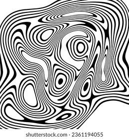 ABSTRACT ILLUSTRATION MARBLED TEXTURE LIQUIFY PSYCHEDELIC BLACK AND WHITE COLOR DESIGN. OPTICAL ILLUSION BACKGROUND VECTOR DESIGN