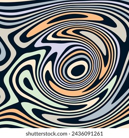 ABSTRACT ILLUSTRATION MARBLED TEXTURE LIQUIFY PSYCHEDELIC PASTEL SOFT COLORFUL DESIGN. OPTICAL ILLUSION DARK BACKGROUND VECTOR DESIGN
