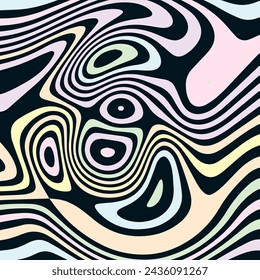 ABSTRACT ILLUSTRATION MARBLED TEXTURE LIQUIFY PSYCHEDELIC PASTEL SOFT COLORFUL DESIGN. OPTICAL ILLUSION DARK BACKGROUND VECTOR DESIGN