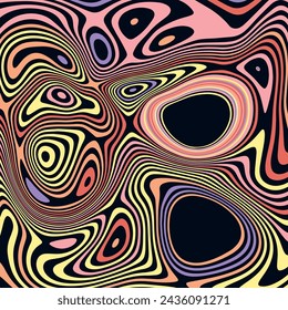 ABSTRACT ILLUSTRATION MARBLED TEXTURE LIQUIFY PSYCHEDELIC PASTEL SOFT COLORFUL DESIGN. OPTICAL ILLUSION DARK BACKGROUND VECTOR DESIGN