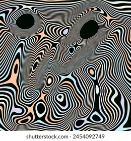 ABSTRACT ILLUSTRATION MARBLED TEXTURE LIQUIFY PSYCHEDELIC PASTEL SOFT COLORFUL DESIGN. OPTICAL ILLUSION DARK BACKGROUND VECTOR DESIGN