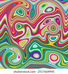 ABSTRACT ILLUSTRATION MARBLED TEXTURE LIQUIFY PSYCHEDELIC COLORFUL DESIGN. OPTICAL ILLUSION BACKGROUND VECTOR DESIGN