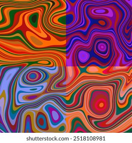 ABSTRACT ILLUSTRATION MARBLED TEXTURE LIQUIFY PSYCHEDELIC COLORFUL DESIGN. OPTICAL ILLUSION BACKGROUND VECTOR DESIGN