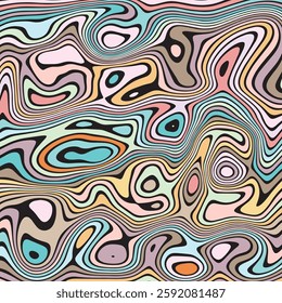 ABSTRACT ILLUSTRATION MARBLED TEXTURE LIQUIFY PSYCHEDELIC COLORFUL DESIGN. OPTICAL ILLUSION BACKGROUND VECTOR DESIGN