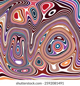 ABSTRACT ILLUSTRATION MARBLED TEXTURE LIQUIFY PSYCHEDELIC COLORFUL DESIGN. OPTICAL ILLUSION BACKGROUND VECTOR DESIGN