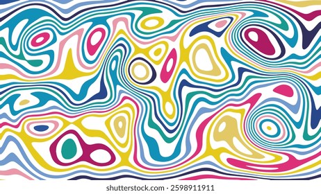 ABSTRACT ILLUSTRATION MARBLED TEXTURE LIQUIFY PSYCHEDELIC COLORFUL DESIGN. OPTICAL ILLUSION BACKGROUND VECTOR DESIGN