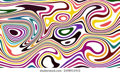 ABSTRACT ILLUSTRATION MARBLED TEXTURE LIQUIFY PSYCHEDELIC COLORFUL DESIGN. OPTICAL ILLUSION BACKGROUND VECTOR DESIGN
