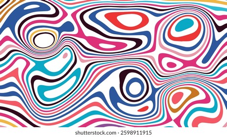 ABSTRACT ILLUSTRATION MARBLED TEXTURE LIQUIFY PSYCHEDELIC COLORFUL DESIGN. OPTICAL ILLUSION BACKGROUND VECTOR DESIGN