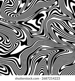 ILUSTRACIÓN Abstractas TEXTURA DE MÁRMOL LIQUIFY DISEÑO PSICODÉLICO DE COLOR BLANCO Y NEGRO. DISEÑO DE VECTOR DE FONDO DE ILUSIÓN ÓPTICA