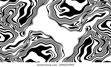ILUSTRAÇÃO ABSTRATA TEXTURA EM MARMOREADO LIQUIDIFICAR PSICODÉLICO PRETO E BRANCO DESIGN. ILUSÃO ÓPTICA FUNDO VETOR DESIGN