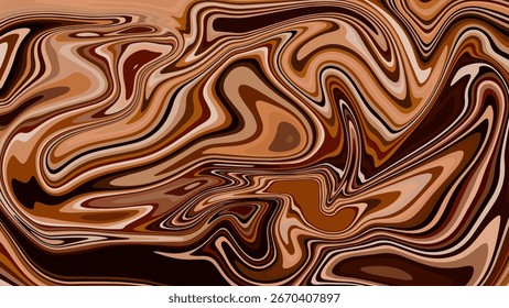 ABSTRACT ILLUSTRATION MARBLED TEXTURE MILK AND SWIRLS LIQUIFY PSYCHEDELIC BROWN COLORFUL DESIGN. OPTICAL ILLUSION BACKGROUND VECTOR DESIGN