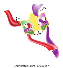 Abstract illustration of a mask with the muzzle of a cat finished by hand