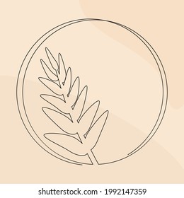 Abstract illustration in a minimal style. Print a hand-drawn painting. Modern simple drawing for home decor. Ornamental plants and leaves, tropics in pastel colors. For postcard, poster, cover