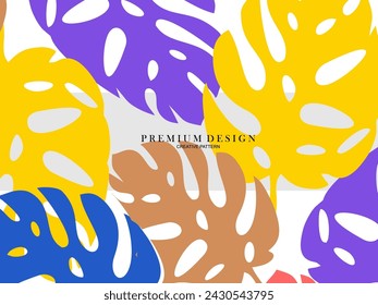 Abstract illustration with monstera leaves, colorful design, summer background, banner, banner, website, etc.