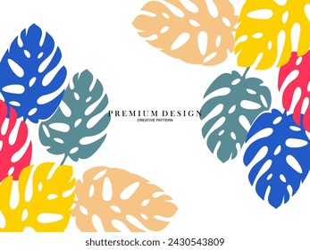 Abstract illustration with monstera leaves, colorful design, summer background, banner, banner, website, etc.