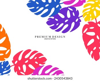 Abstract illustration with monstera leaves, colorful design, summer background, banner, banner, website, etc.
