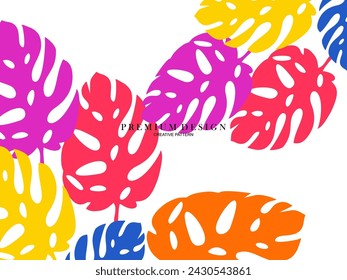 Abstract illustration with monstera leaves, colorful design, summer background, banner, banner, website, etc.