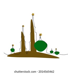 ilustración abstracta de la mezquita en un estilo de dibujo de línea, en colores verde y marrón