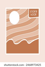 abstract illustration mountain hill moon story book for flyer, cover, notebook title, book title, brochure, marketing, frame, scenery, painting, card, magazine, business template, background, poster