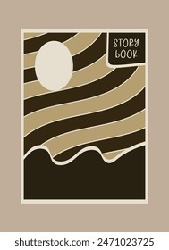 abstract illustration mountain hill moon story book for flyer, cover, notebook title, book title, brochure, marketing, frame, scenery, painting, card, magazine, business template, background, poster
