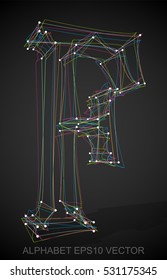 Abstract illustration of a Multicolor sketched F with Transparent Shadow. Hand drawn 3D F for your design. EPS 10 vector illustration.