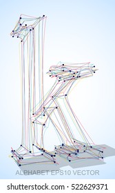 Abstract illustration of a Multicolor sketched lowercase letter K with Transparent Shadow. Hand drawn 3D K for your design. EPS 10 vector illustration.