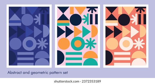 Abstract illustration of multicolored geometric patterns. Art for fabrics, cards, wallpaper, gift paper, decoration, printed models, etc.