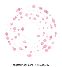 abstract illustration of Multiple pink dots align in circle orbits on White background