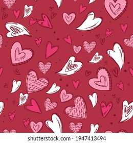 Ilustração abstrata de vários corações cor-de-rosa contra fundo vermelho. coração amor dia dos namorados conceito ilustração