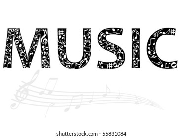 Abstract illustration of the music word with music notes