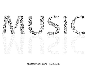 Abstract illustration of the music word with music notes