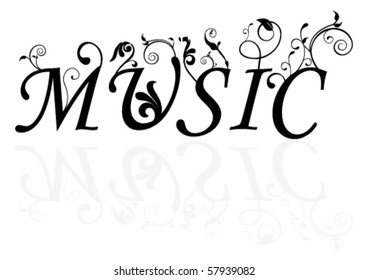 Abstract illustration of the music word with swirls