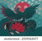 abstract illustration of mythological bird phoenix Fenghuang	