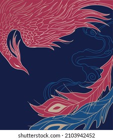 abstract illustration of mythological bird phoenix Fenghuang