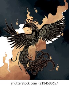 abstract illustration of mythological bird phoenix Fenghuang