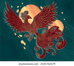 ilustração abstrata de ave mitológica phoenix Fenghuang	