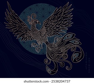 ilustração abstrata de ave mitológica phoenix Fenghuang	