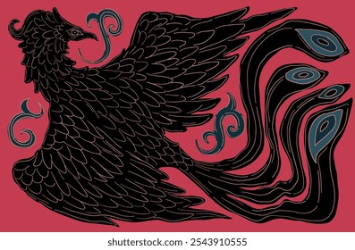 abstract illustration of mythological bird phoenix in medieval style