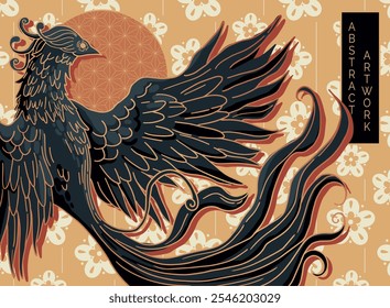 ilustração abstrata de pássaro mitológico phoenix Fenghuang, arte de fantasia, desenhado à mão