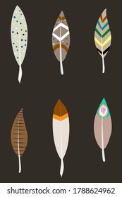 Abstract illustration of native american feathers. Several options for coloring feathers.