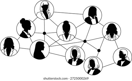 Abstract illustration of a network of people, representing connections, communication, or social relationships in a modern style.