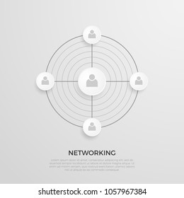 Abstract illustration of networked business colleagues and workers, teamwork concept vector infographic