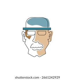 abstract illustration of old man head with glasses and colorful design