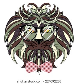 Abstract illustration on lion head, hipster style.