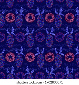 Abstract illustration on a seamless pattern in dark colors created for textile or paper, as well as for any other purpose.