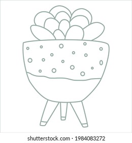 An abstract illustration on a transparent background. It is an isolated vase with leaves. Ideal for greeting cards, web banners and custom mugs or t-shirts.
