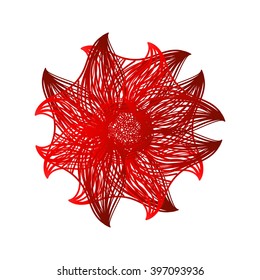 Abstract illustration of one bright floral vector graphic flower head beautiful shape red color on white background