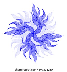 Abstract illustration of one bright floral vector graphic flower head beautiful shape blue color on white background