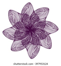 Abstract illustration of one bright floral vector graphic flower head beautiful shape violet color on white background